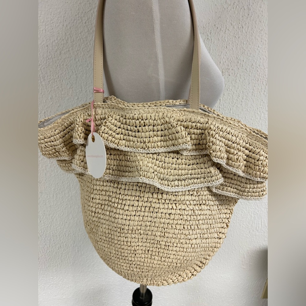 BTB LOS ANGELES Large JOEY Straw Tote Bag Natural NWT - Picture 7 of 10